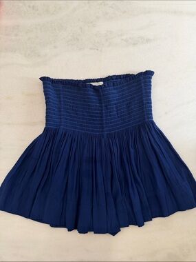 Koch Blue Smocked Waist Pleated Mini Skirt
